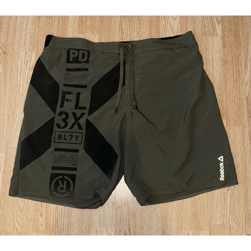 Reebok XL Olive Black Athletic Shorts Drawstring Zipper Pocket Breathable